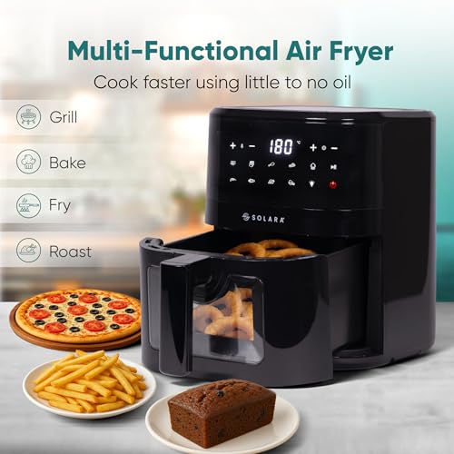 SOLARA Air Fryer For Home 4.5L with See Through Window, 10 Preset menus, 360° High Speed Air Circulation for Fry, Grill, Roast & Bake,Uses upto 90% less fat, 1500 Watts, Digital Touch Control, Black view 2
