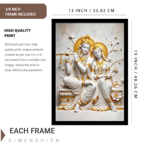 Image of CRAFTLYN Hindu God Wall Art WALL ART Prints Framed Spiritual Religious Paintings for Living Room, Pooja Room, Bedroom, Office, Meditation Room, Home Decor (Radha krishna 1, 13X19, Black)