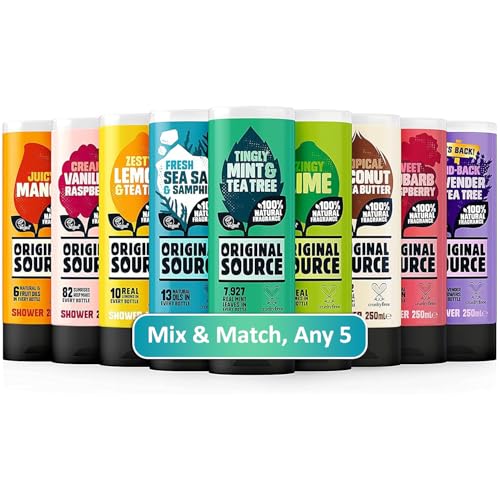Original Source Shower Gel Bundle Mix & Match Any (5 x 250ml) | 100% Natural Fragrance, Vegan, Cruelty Free, Paraben Free