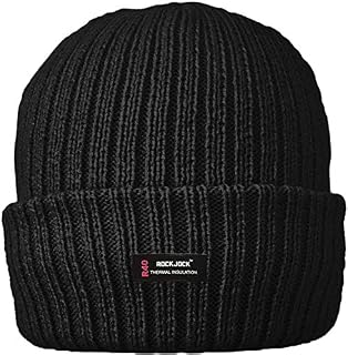 RockJock Mens Thinsulate Lined Insulated Winter Thermal Ski Beanie Hat Mens Ribbed Chunky Warm (Full Black)(Size: Mens/Adults)