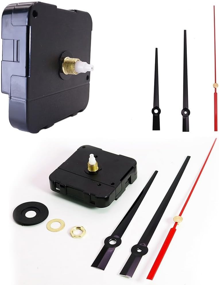 24-Hour Quartz Clock Movement Kit, DIY Wall Clock Repair Parts with Metal Hands, 56x56mm Motor Module for Wooden or Frameless Clocks, Shaft 14.5mm(C)