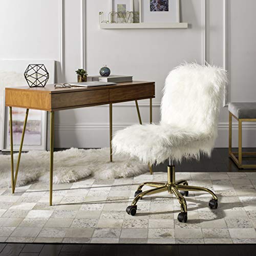 Safavieh Home Whitney White Faux Sheepskin and Gold Leg Swivel Office Chair