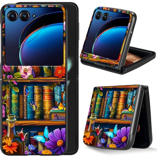 Dikoer for Moto Razr 50 Ultra/Motorola Razr 60 Ultra/Moto Razr Plus 2024/Motorola Razr+ Plus 2025 Flip Phone Case 6.9" for Women Men, Full Body Thin Hard PC Shockproof Folding Cover, Book Flower