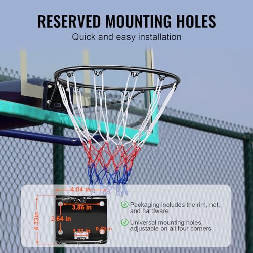 Image of VEVOR Basketball Hoop, 44 54 Inchs PC Backboard Wall Mounted, Basketball Portable Hoop & Goal, Indoor & Outdoor with Hand-Crank Adjustment, Classic Basketball Court, Teens, Adults, Schools, Parks