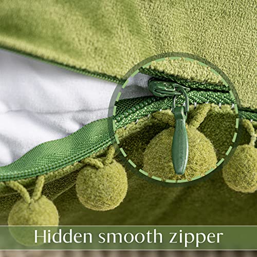 Ashler Home Deco Throw Pillow Covers With Pom Poms Soft Particles Velvet Solid Cushion Covers 18 X 18 For Couch Bedroom Car, Pack Of 2, Green #TOP2