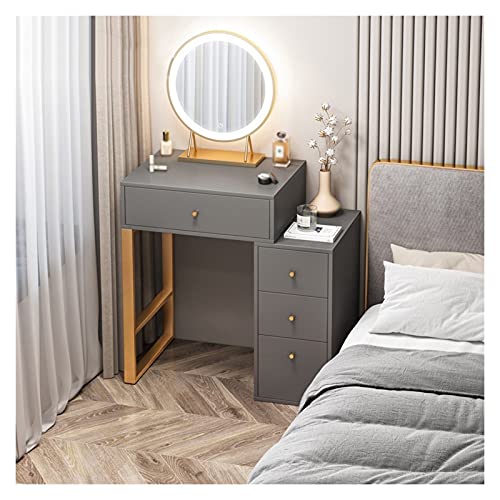 tocador Vanidad Moderna Simple/tocador con Espejo 4 cajones, gabinete de Almacenamiento de Noche de Dormitorio vanidad (Color : Grey, Size : L 60cm)