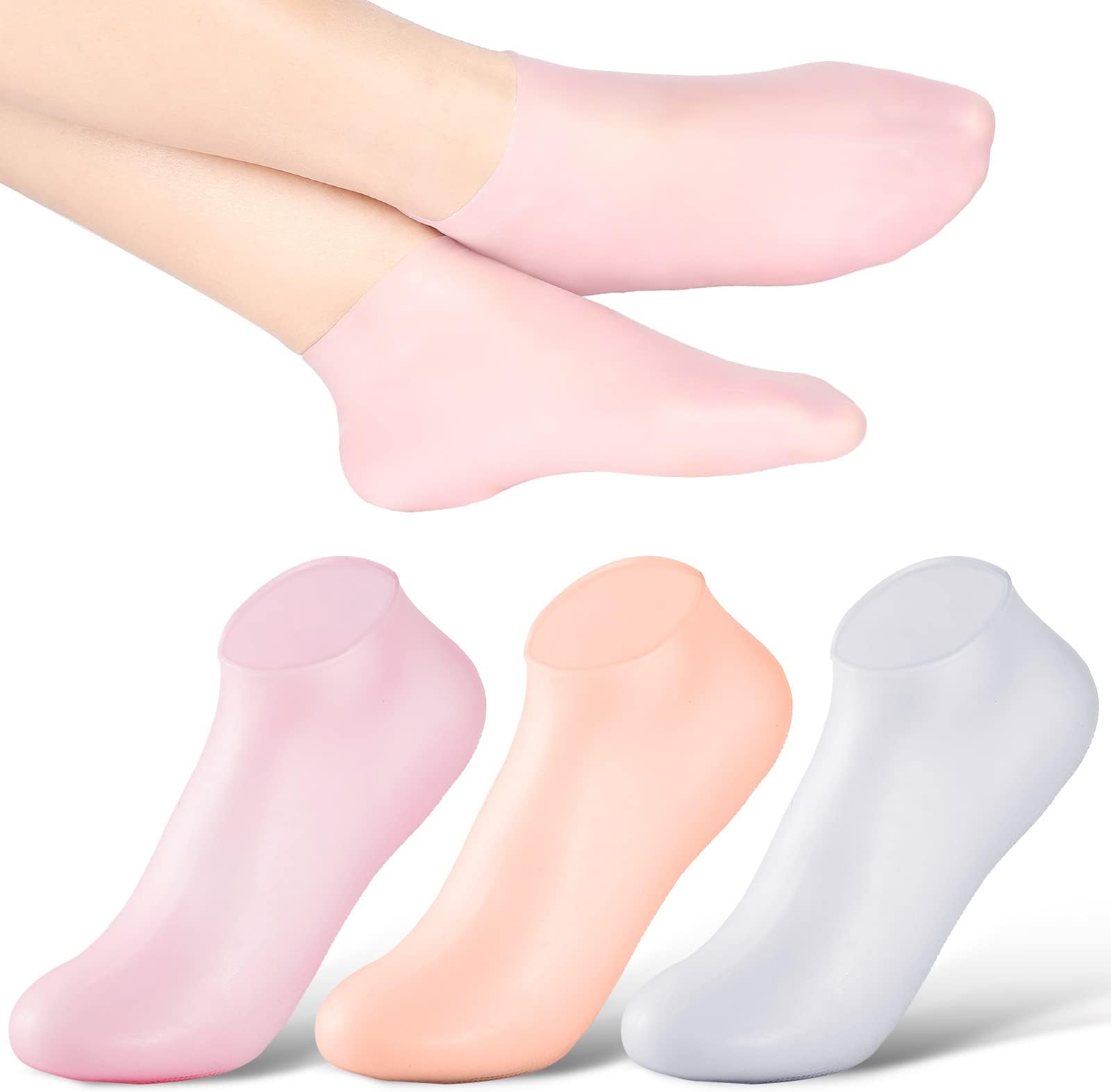 SATINIOR 3 Pairs Silicone Socks for Dry Cracked Feet Women Foot Therapy Spa Pedicure Silicone Sock Repairing Silicones Moisturizing Socks for Softening Rough Skin(Small)
