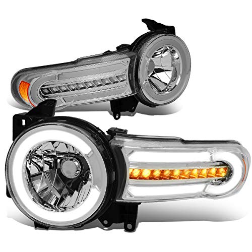 DNA MOTORING Chrome Headlights With LED DRL+Sequential Turn Signal Compatible with 07-14 FJ Cruiser Chrome/Amber HL-LB-FJC07-CH-AM