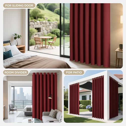 Image of Joydeco Burgundy Red Thermal Blackout Curtain, 140 x 175 cm, Thermal Insulated Curtains, Anti-Foid and Heat, Anti-Noise, Anti-UV, Hidden Tabs for Living Room, Bedroom, Balcony - 2 Pieces