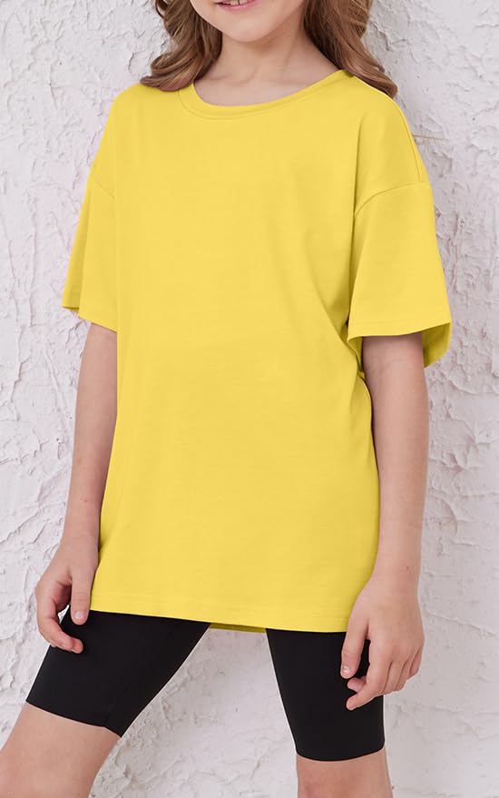Image of ZDC Girls Short Sleeve T Shirts Kids Summer Oversized Tops Trendy Crewneck Basic Tees 5-14 Years