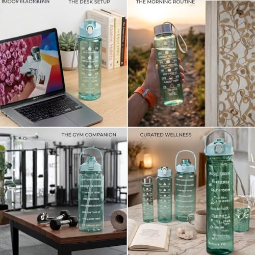 Image of Set of 3 Transparent Water Bottle 2000ML, 900ML, 300ML with Motivational Time Marker | Leak Proof&Break-Proof | Best Usage For Office /School /Gym /Travel Water Bottle