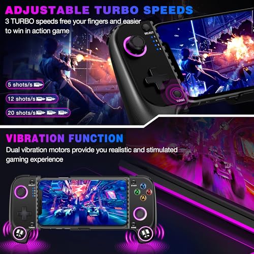 MystNova Wireless Phone Mobile Gaming Controller for iPhone/Android - Turn Your iPhone into a Gaming Console - Play Xbox, PlayStation, Cloud Gamepad for iOS with Hall Joystick