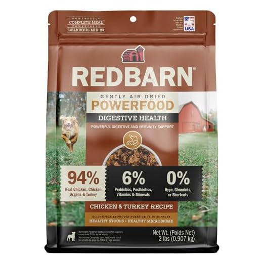 Redbarn Powerfood Air Dried Dog Food for Digestive Gut Health - 94% Chicken, Chicken Organs, & Turkey with Prebiotics & Postbiotics - Non-GMO Dry Full Feed or Topper Made in USA - 2lb