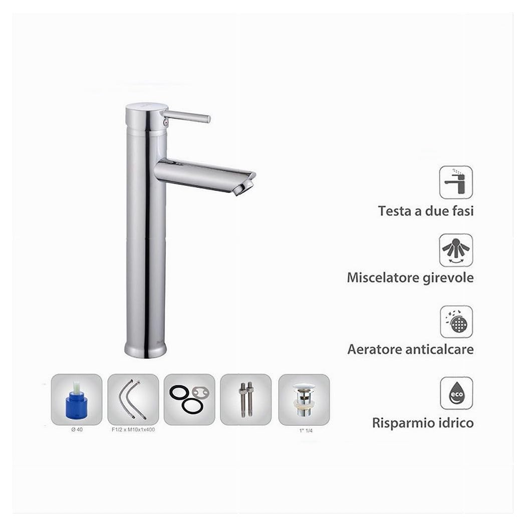 Trade Shop - Rubinetto Bagno Cromato Lucido Miscelatore Orientabile Lavabo A Canna Alta 87388 -