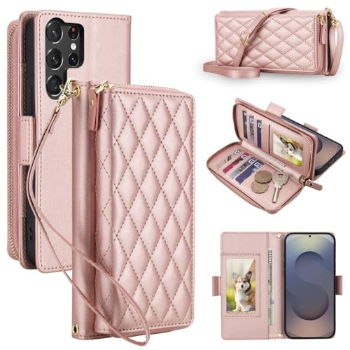 Protection Samsung Galaxy A07/A06 4G 5G étui portefeuille cuir or rose