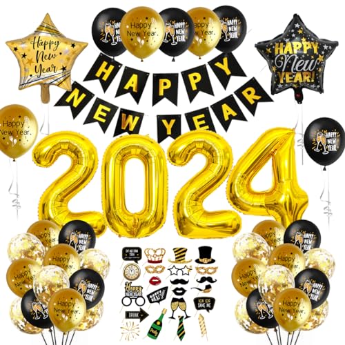 Decoração de ano novo 2024, decoração de fim de ano 2024, decoração de festa de ano novo, bandeiras feliz ano feliz feliz feliz ano novo, acessórios de cabine para festa de véspera de ano