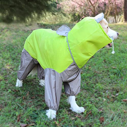 ペット用レインギア, ペット大型犬用レインコート アウトドア防水服 フード付きジャンプスーツ マント 小型犬 大型犬用 レインコート(Green,22)