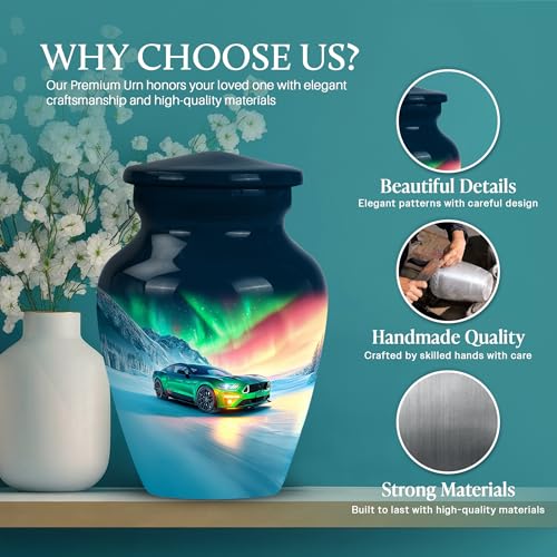 Image of Car Urn - Cremation Urn Human Remains - 3 Inch - Pack of 4 - Funeral Ash Urns Mini - Decorative Urns for Human Ashes - Burial Decorative for Mom & Dad