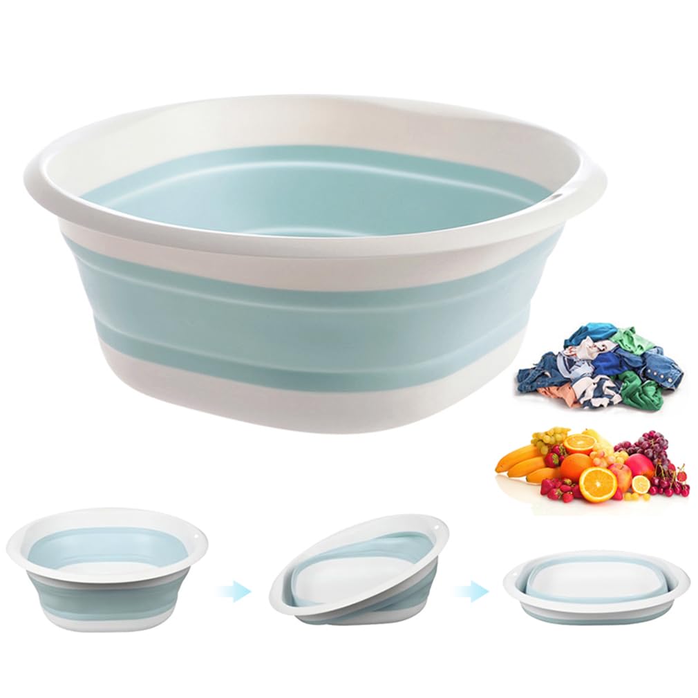 9L Collapsible Washing Up Bowl - Portable Hand Wash Basin, Folding Washing Up Basin, Retractable Food Storage Basin, Multipurpose Outdoor Water Basin for Kitchen, Travel, Camping, Hiking (Blue, L)