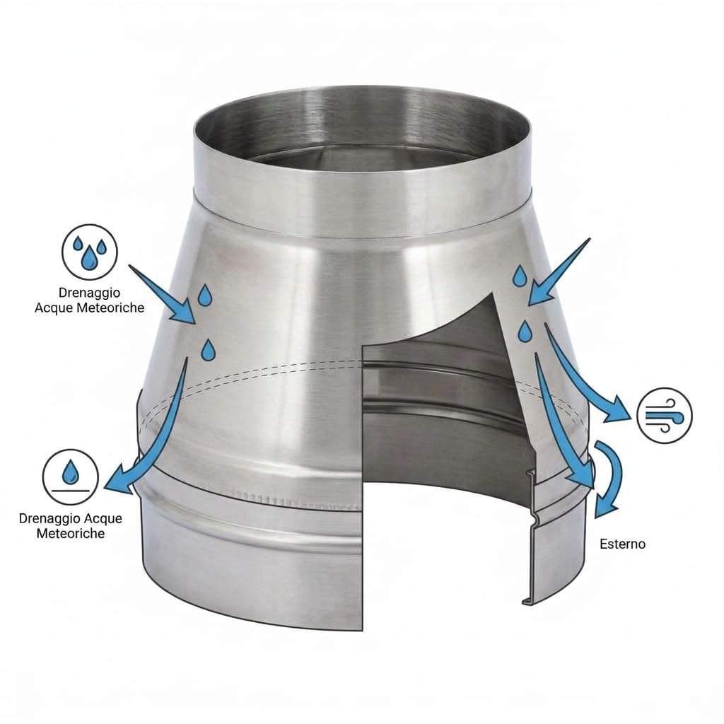 MAKA Comignolo Conico, Terminale in Acciaio Inox per Canna Fumaria Camino Stufa a Legna Pellet e Gas, Cappello Antipioggia Aspirafumo Conico(Ø 220 mm)