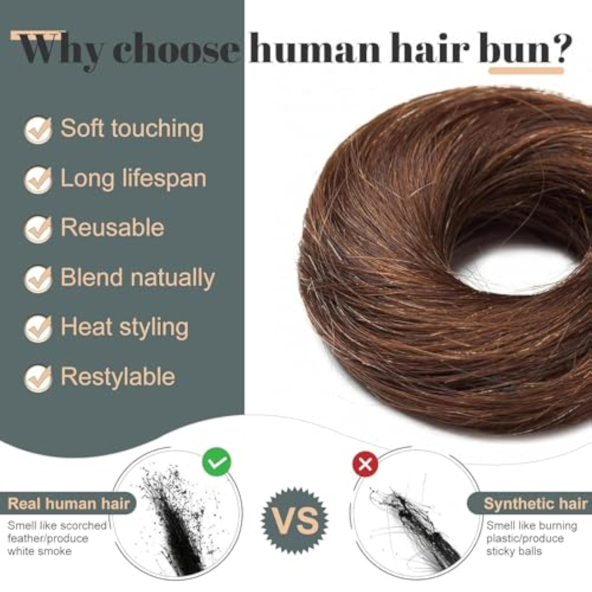 Human Hair Messy Bun Soft Hair Elastic Band for Women