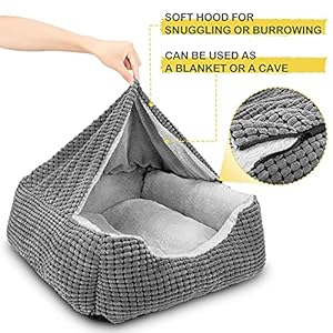   GASUR-Dog-Beds-for-Large-Medium-Small-Dogs-Rectangle-Cave-Hooded-Blanket-Puppy-Bed-Luxury-Anti-Anxiety-Orthopedic-Cat-Beds-for-Indoor-Cats-Warmth-and-Machine-Washable-20-inches-Grey