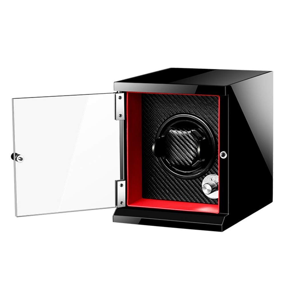 CGCSYZ Single Watch Winder Automatically Rotate With Lock Motor 5 Modes Carbon Fiber Pu Leather Piano Lacquer (Black A)
