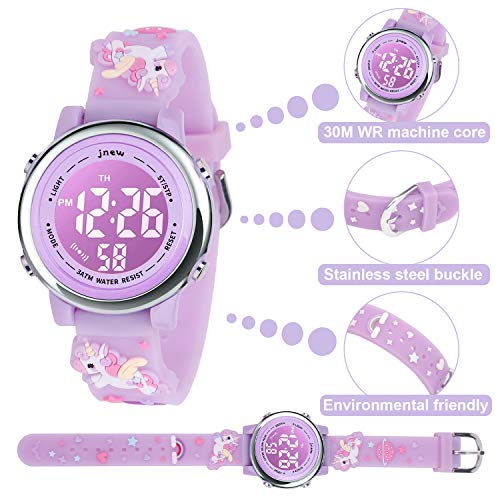 Kids Watch 3D Cartoon Toddler Wrist Digital Watch Waterproof 7 Color Lights with Alarm Stopwatch for 3-10 Year Boys Girls Little Child (Unicorn L-Purple)2