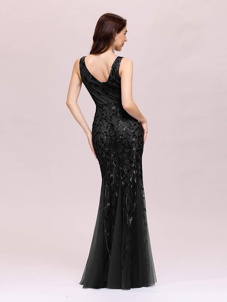 Ever-Pretty Vestidos de Fiesta Sirena sin Mangas Cuello en V Lentejuelas Tul Corte Imperio para Mujer 07886