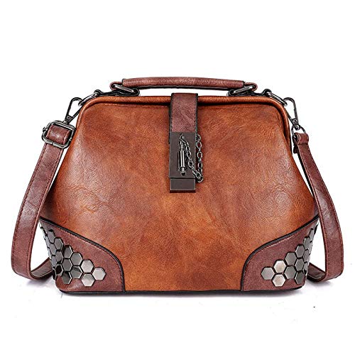 DieffematicDJB Bolso Mujer Bolsos de Damas Cadena de señoras Rivet Retro PU Cuero Crossbody Bolsa Bolso de Hombro Lady Doctor Bag Helch Bag (Color : Gray)
