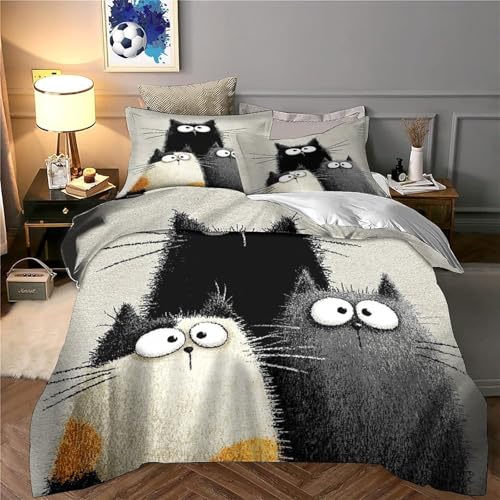 Housse de Couette Chat 135x200 cm avec Parure de Lit Microfibre pour Fille