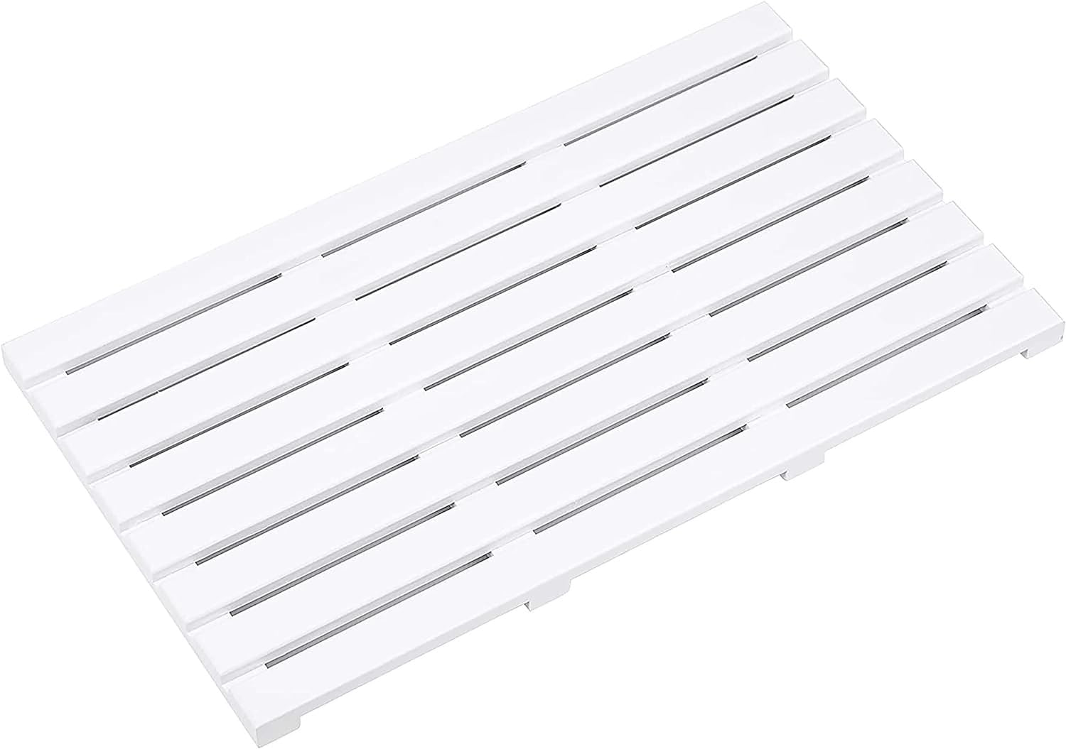 Aggloz | ECO Shower/Bath Floor Mat | Non-Slip Mat with Rubber Plugs | Easy to Clean | Water Resistant Shower Mat | Slatted Duckboard Design | Multipurpose Bath Mat | 61 x 37 cm (Colour-White) — image 1