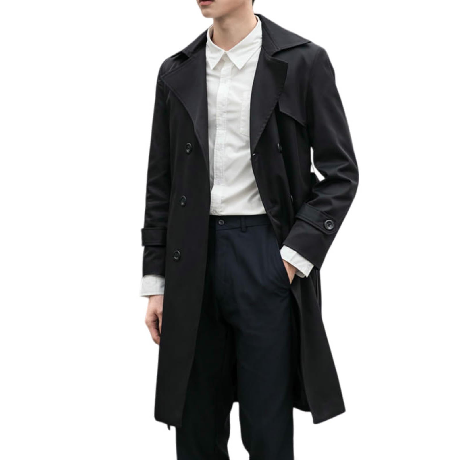 Trench mi-long homme noir en coupe ample style coréen décontracté chic - 6