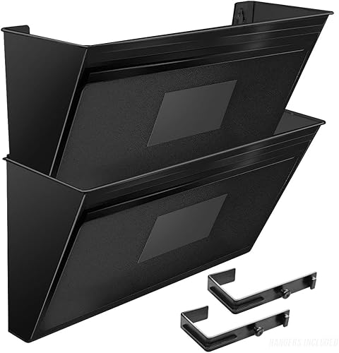 Acrimet Organizador de archivos de bolsillo para montaje en pared, tamaño de carta, tamaño A4, plástico (ganchos incluidos) (color negro) (paquete