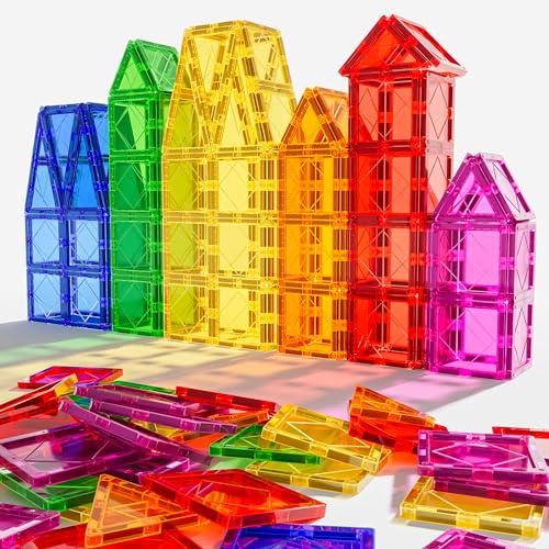 Magnetic Tiles Building Blocks for 3 4 5 6 7 8+ Years Old Boys Girls Colorful Magnet Stacking Toys Birthday Gift for Toddlers STEM Preschool Educational Construction Tiles Set for Kids.