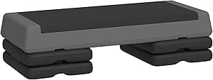 Soozier Adjustable Aerobic Stepper, 3-Level with Risers 4&#34;, 6&#34;, 8&#34; Exercise Step Platform for Home Gym Fitness Workout, 550lbs Weight Capacity, Grey