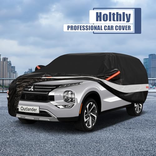 Image of Holhtly Car Cover Custom Fit for Mitsubishi Outlander, Car Covers for Automobiles All Weather Waterproof Sun Snow Rain Wind Dust Protection, Outdoor Car Cover Black & Grey