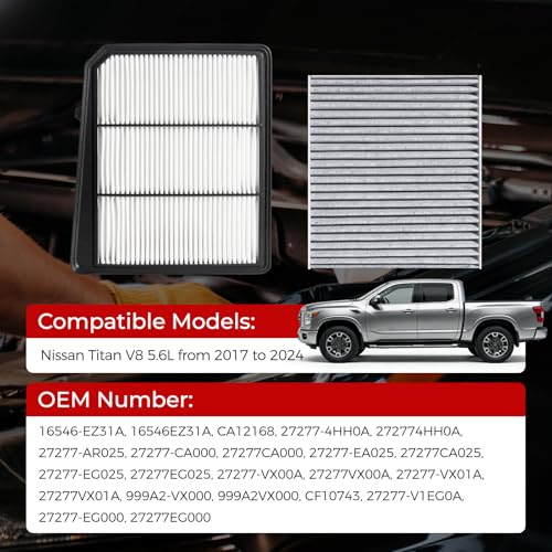 Image of Engine & Cabin Air Filter Compatible with Nissan Titan V8 5.6L 2017-2024 Replaces 16546-EZ31A 27277-EG025