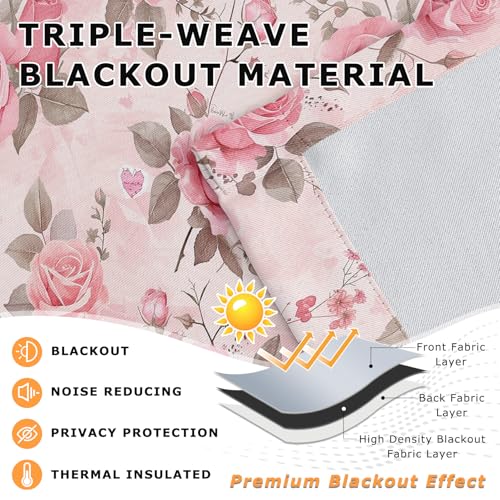 Floral Curtains for Bedroom - Pink Rose Flower Botanical Blackout Curtains 66 x 90 Inch (Width x Drop) 2 Panels, Romantic Garden Eyelet Drapes - Image 3