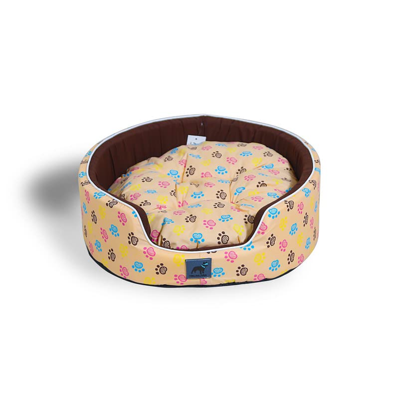 MOJOLARA Dog and Cat Round Cotton Series Pet Bed with Polyster Filled, Machine Washable, Dog Supplies (Multi Paws, Large)