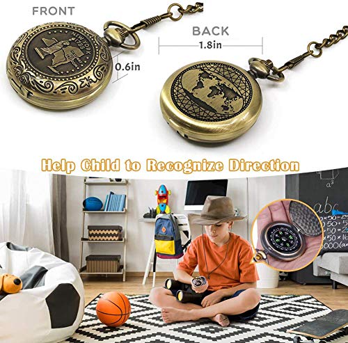 Survival Compass For Kids Backpacking Hiking With Chain, Waterproof Portable Vintage Pocket Compass For Camping, Boy Scout, Geology Activities Boating #TOP1