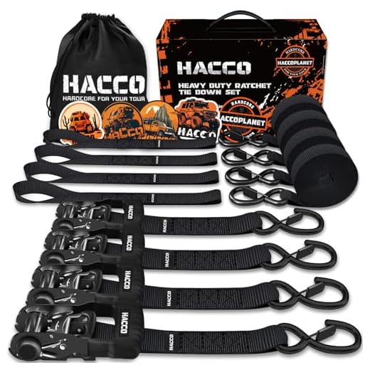 Haccoplanet Ratchet Straps, 5280lb Break Strengeth, 4pk 1.6" x 8' Heavy Duty Ratchet Tie Down Strap Set with Padded Handle, Coated S Hook, Soft Loop for ATV UTV Motorcycle Truck Cargo Straps (Black)