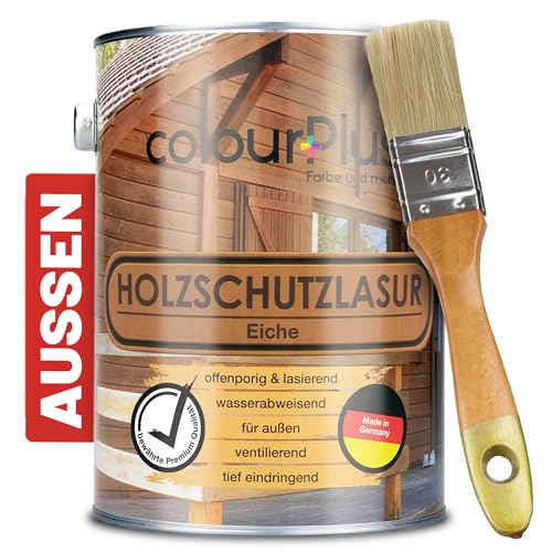 ColourPlus Holzschutzlasur außen 2,5 Liter - Eiche - wetterfeste Holzschutzfarbe mit UV-Schutz für Gartenmöbel, Zäune und Carports - Holzlasur und Holzschutz Öl-Lasur für außen