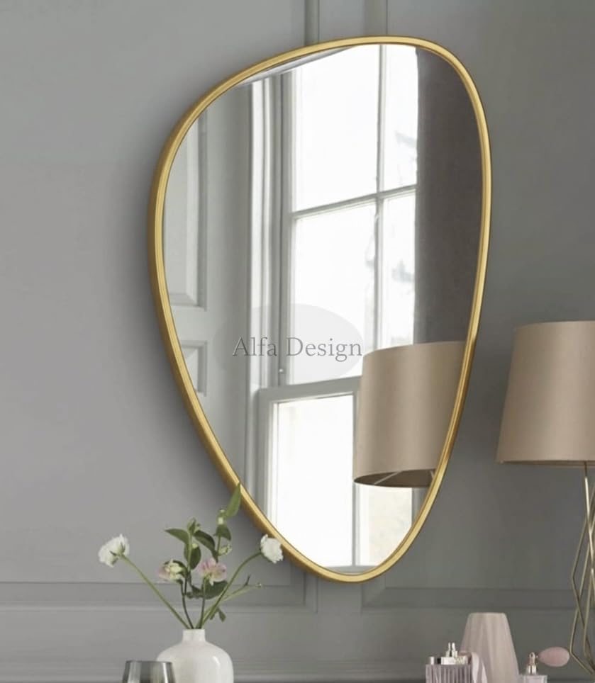 Alfa Design Asymmetrical Wall Mirror with Golden Frame - 24x17 In...