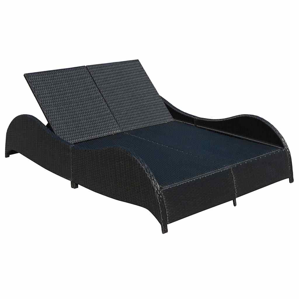 Doppel Sonnenliege Poly Rattan Gartenliege 2 Personen Schwarz
