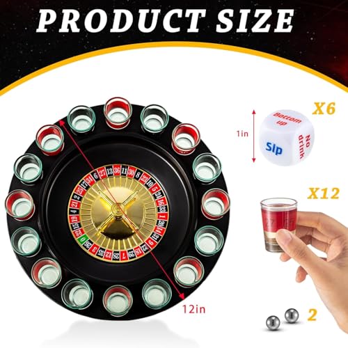 Image of Go Hooked Roulette Drinking Set with Spinner Wheel and Shot Glasses | Includes 2 Balls and 16 Shot Glasses Party Table Activity for Gatherings Celebrations and Events | Reusable Board Game Set