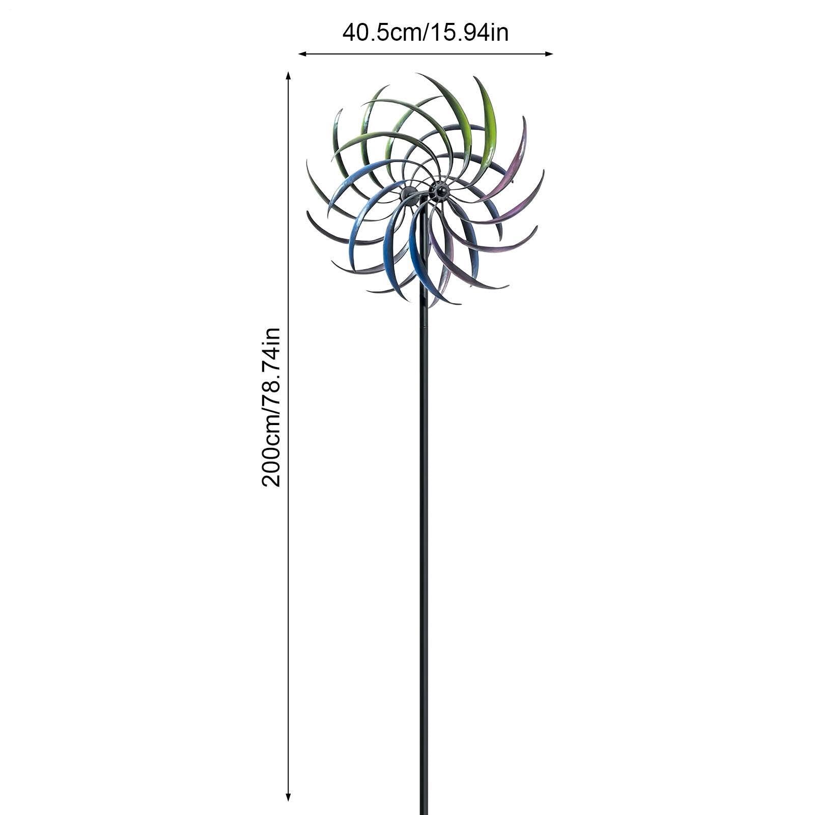 Metall Doppel Windrad mit Gegenläufigen Rotoren | 200x40cm Windspiel Windmühle für Garten | Wetterfest und Standfest Garten Wind Spinner, Gartendeko Gartenstecker für Draußen