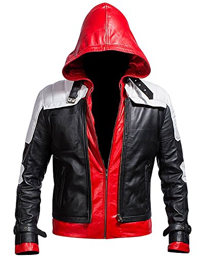 Jason Todd Arkham Knight Red Hood Cosplay Superhero White Leather Motorcyle Jacket3