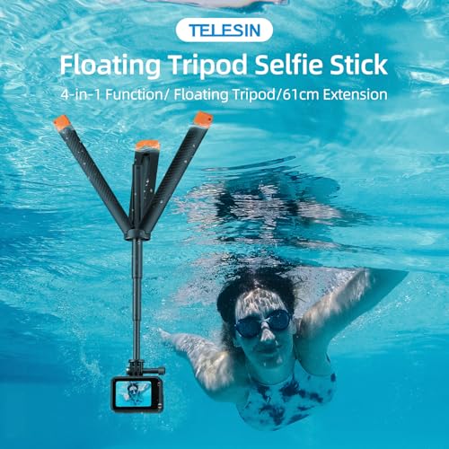 Image of TELESIN 4 in 1 Selfie Stick Floating Hand Grip Tripod Waterproof Extendable Selfie Monopod for Go-Pro Hero 13, 12, 11, DJI Action 5 Pro 4 3、Insta-360 Ace Pro 2 and Most Action Camera