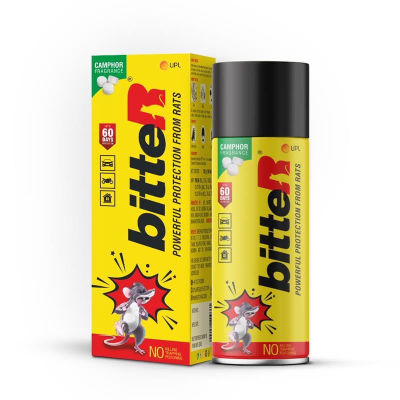 Image of bitteR 340 ML Rat Repellent for Car & Bike - Pack Of 4 | 60 Days Powerful Protection | Denatonium Benzoate + Camphor Fragrance | No Kill Only Repel | Free Mask & Gloves